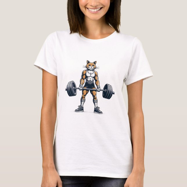 T-Shirt engraçada com peso de elevação de gato (Frente)