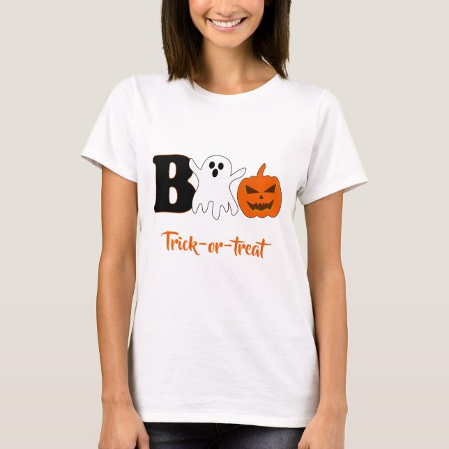 T-Shirt Engraçado Boo Halloween (Frente)