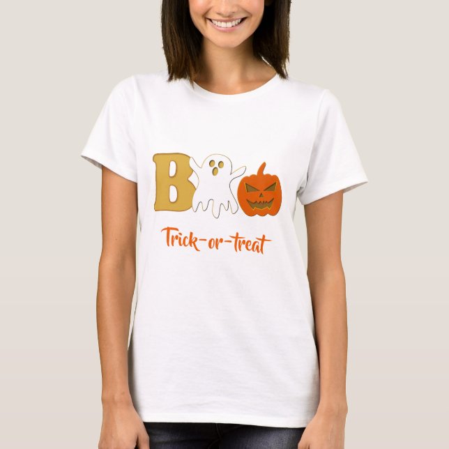 T-Shirt Engraçado Boo Halloween (Frente)