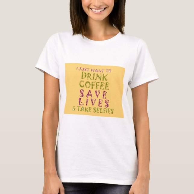 T-shirt Engraçado Café Selfie Design (Frente)