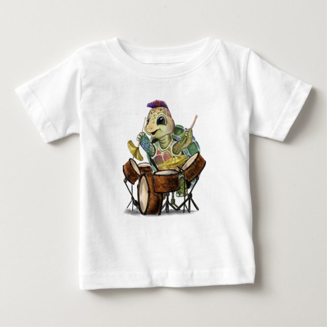 T-Shirt Engraçado com Drummer Tartaruga (Frente)
