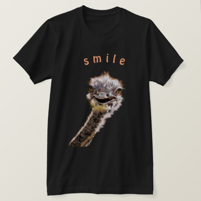 T-Shirt Engraçado com Feliz Sorriso de avestruz -  (Frente do Design)