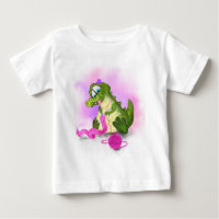 T-Shirt Engraçado com Knits Crocodilo Rosa Scarf