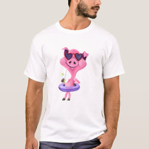T-Shirt Engraçado com Porco de Festa
