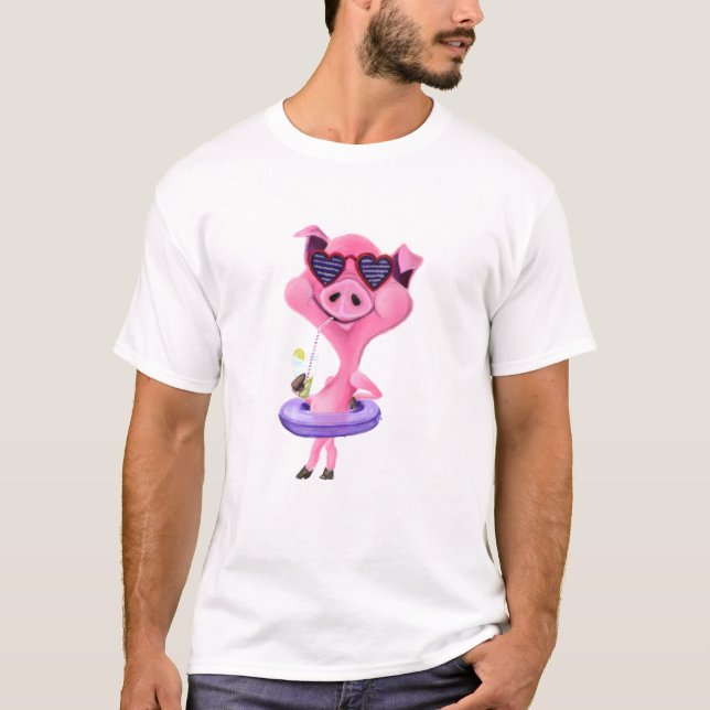 T-Shirt Engraçado com Porco de Festa (Frente)