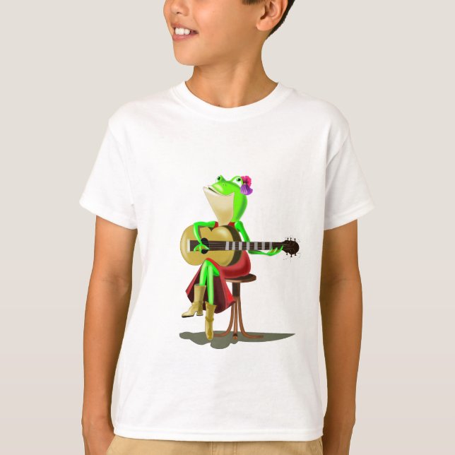 T-Shirt Engraçado com Sapo Tocando Violão (Frente)