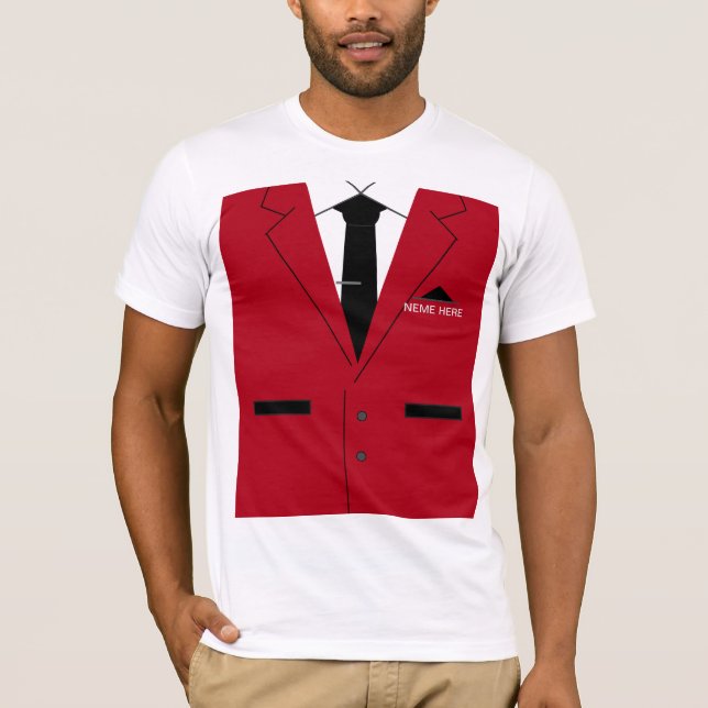 T-Shirt Engraçado com Traje Vermelho e Nome de Tex (Frente)