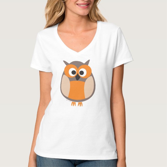 T-shirt engraçado da coruja olhar fixamente (Frente)
