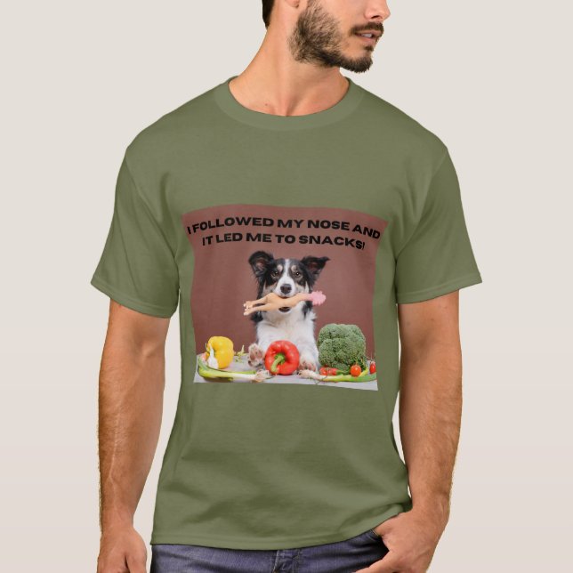 T-shirt Engraçado Impressão de Cachorro Eu Segui O (Frente)
