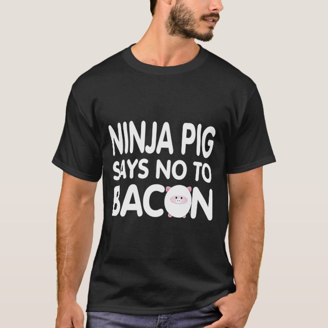 T-shirt Engraçado Ninja Pig diz não ao Bacon (Frente)