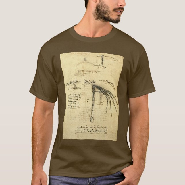 T-shirt Esboço da Ala de Leonardo da Vinci sobre Máquina V (Frente)