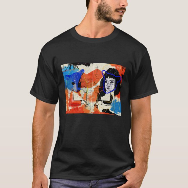 T-shirt Esboço legal órfão do MK do abstrato do preto | (Frente)