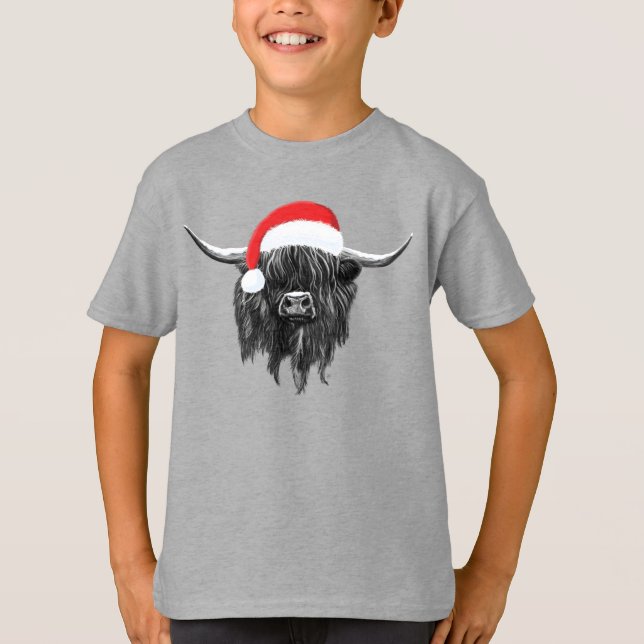 T-shirt escocês do chapéu do papai noel do Natal (Frente)