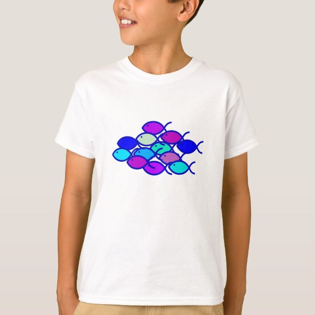 T-shirt Escola cristã dos peixes - roxo e azul (Frente)