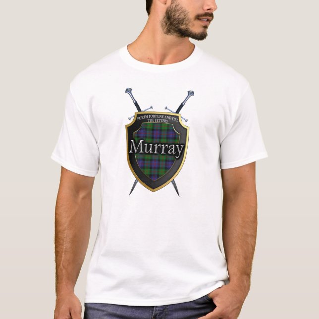 T-shirt Escudo e Espadas do Xadrez do Clã Escocês Murray (Frente)