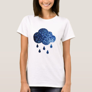 T-shirt Escuro Azul brilha com nuvem de chuva cintilante