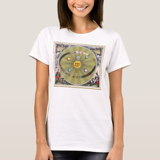 T-shirt Esferas celestiais antigas: Sun e planetas (Frente)