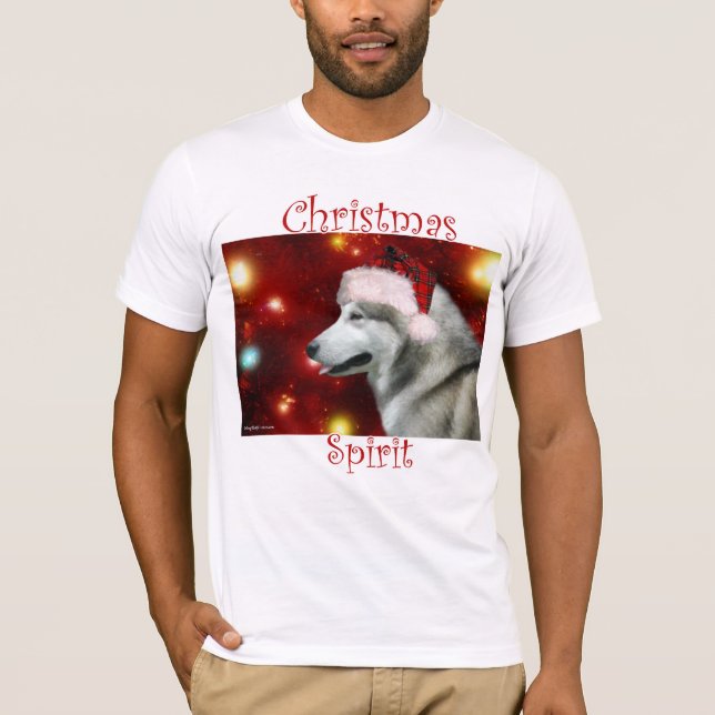 T-shirt Espírito de Natal de Malamute no Alasca (Frente)