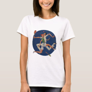T-shirt Esportes Antigos, Tenistas Colidem com Raquetes