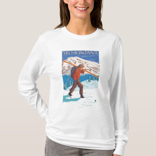 T-shirt Esquis da neve do carregando do esquiador - (Frente)