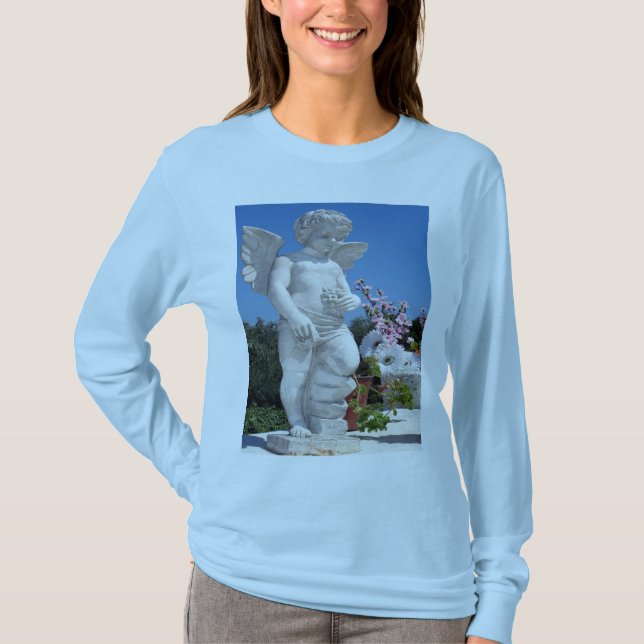 T-shirt Estátua De Anjo Em Azul De Bebê (Frente)