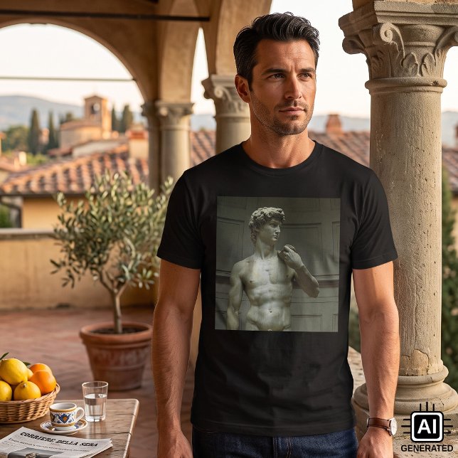 T-shirt Estátua de Davi de Michelangelo (Statue of David by Michelangelo is a vintage Renaissance Era fine art 17 ft. marble statue of David.)
