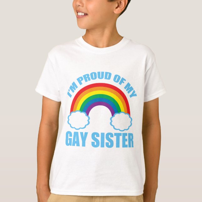 T-shirt Estou orgulhoso de minha irmã Gay Rainbow Kids (Frente)