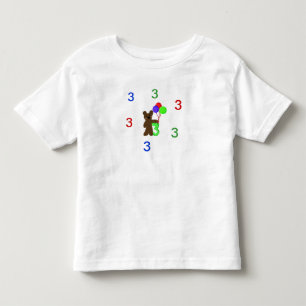 T-shirt Estou Três Com um Ursinho de Pelúcia e Balões
