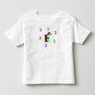 T-shirt Estou Três Com um Ursinho de Pelúcia e Balões