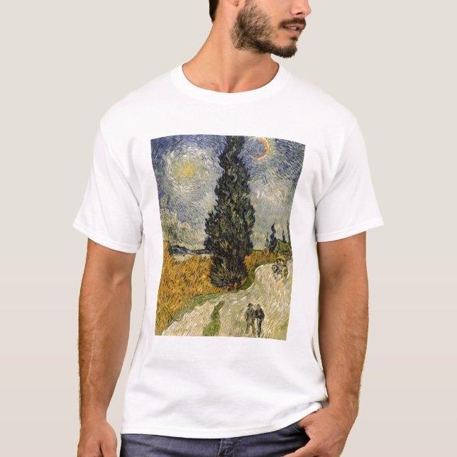 T-shirt Estrada com ciprestes, 1890 de Vincent van Gogh | (Frente)