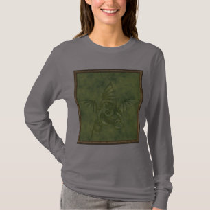 T-shirt Estrela do dragão - imagem de couro verde gravada