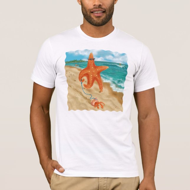 T-shirt Estrela do mar que anda na praia (Frente)