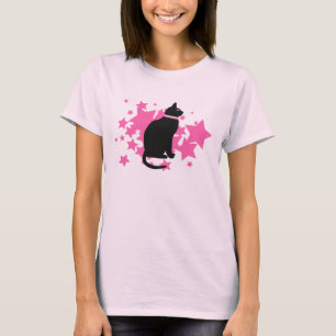 T-shirt Estrelas do rosa do gato preto