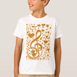 T-shirt Estrelas, Ursos e Notas de Música, Dourado_