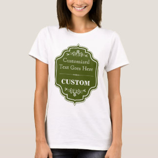 T-shirt Etiqueta da verde azeitona do vintage