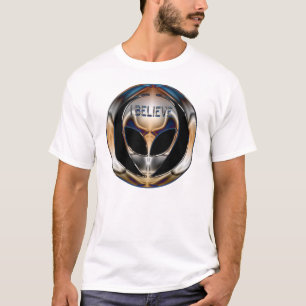 T-SHIRT EU ACREDITO A CABEÇA DA ALIENÍGENA DO CROMO
