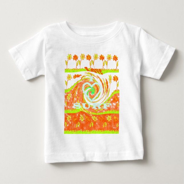 T-shirt Eu adoro Surf: Belo Floral com Legal Arte de Texto (Frente)