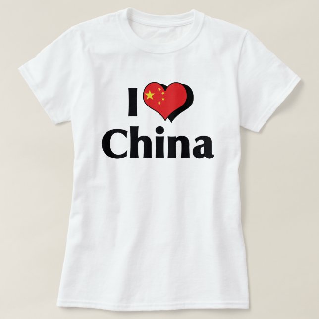 T-shirt Eu Amo a Bandeira da China (Frente do Design)