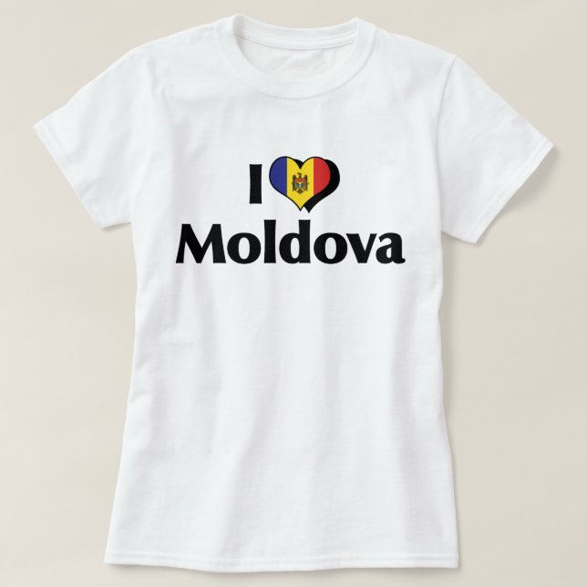T-shirt Eu Amo a Bandeira da Moldávia (Frente do Design)