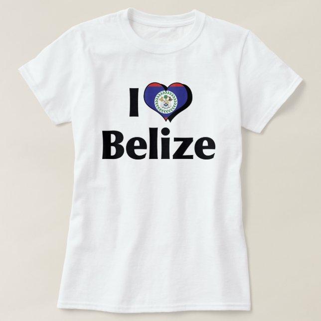 T-shirt Eu Amo a Bandeira de Belize (Frente do Design)