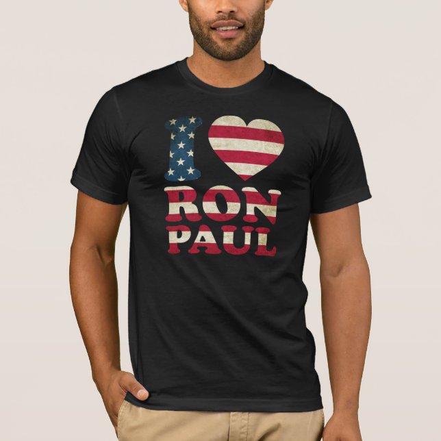 T-shirt Eu amo a bandeira de Ron Paul (Frente)