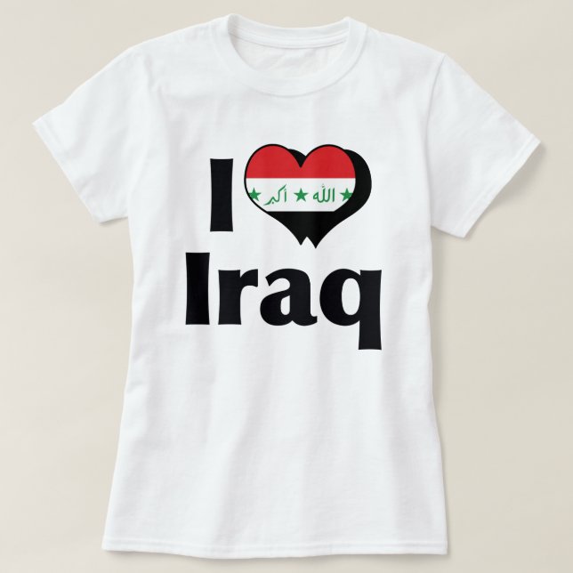 T-shirt Eu Amo a Bandeira do Iraque (Frente do Design)