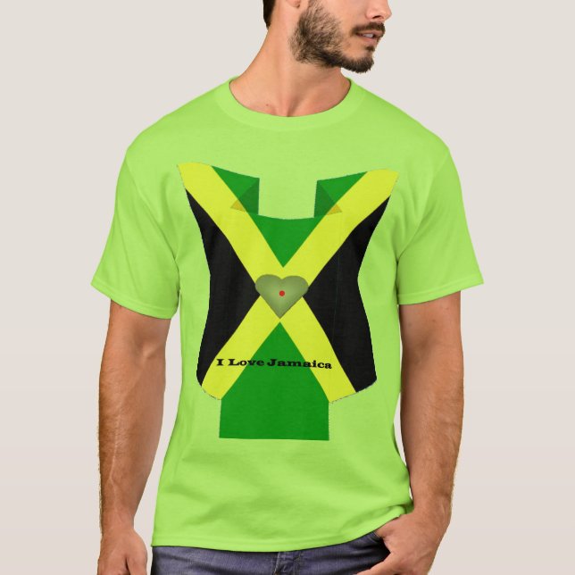 T-shirt Eu amo a Jamaica National Flag Colors (Frente)