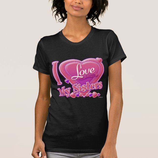 T-shirt Eu Amo As Minhas Irmãs Rosa/Púrpura - Coração (Frente)