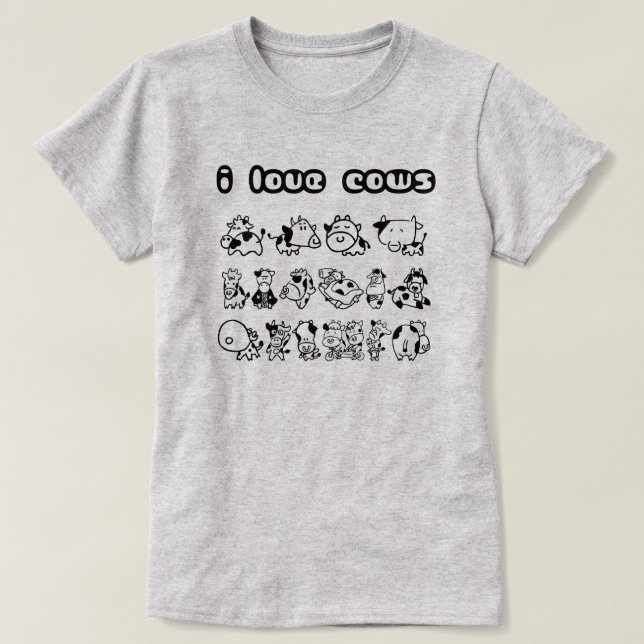 T-shirt Eu amo Hoodies das vacas (Frente do Design)