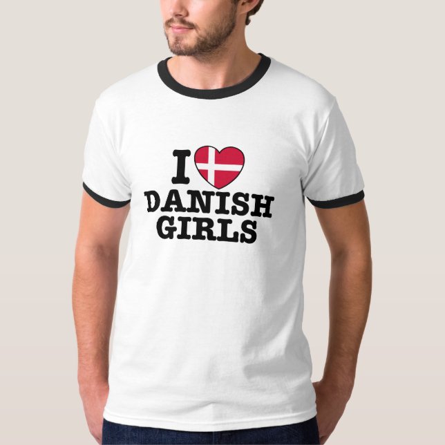 T-shirt Eu Amo Meninas Dinamarquesas (Frente)