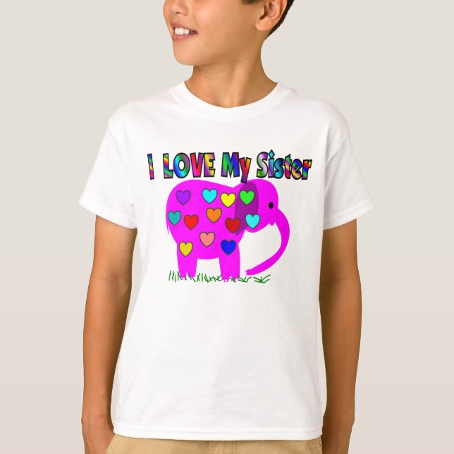 T-shirt Eu amo meu ELEFANTE COR-DE-ROSA da IRMÃ (Frente)