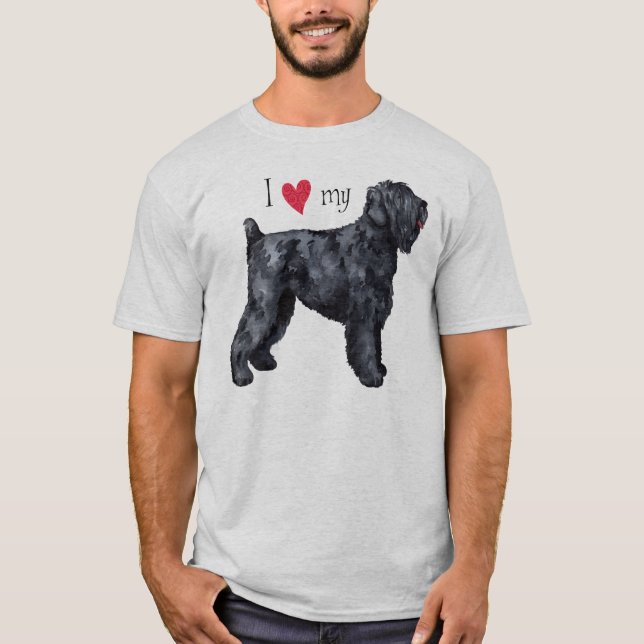T-shirt Eu amo meu russo preto Terrier (Frente)