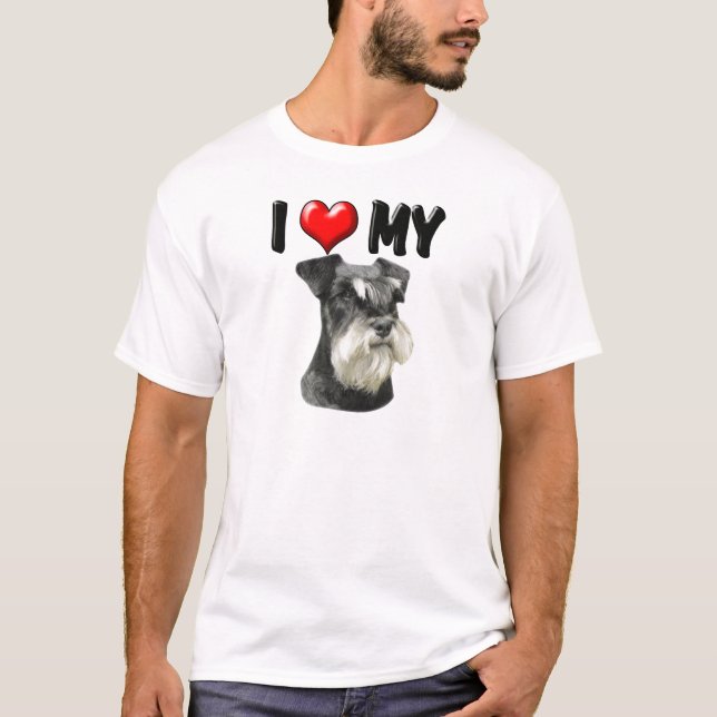 T-shirt Eu amo meu Schnauzer diminuto (Frente)