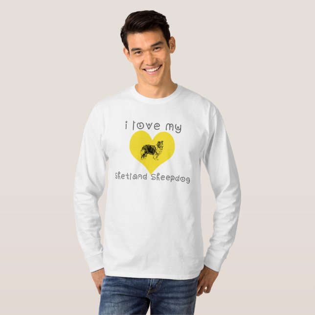 T-shirt Eu amo meu Shetland Sheepdog (Frente Completa)